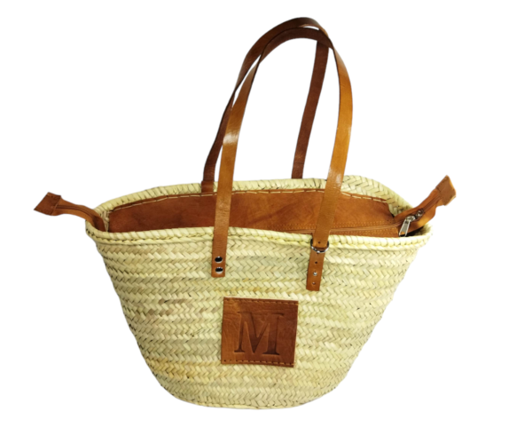 Straw Basket – Leather Letters