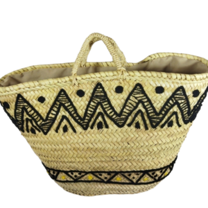Straw basket decorated with mountains