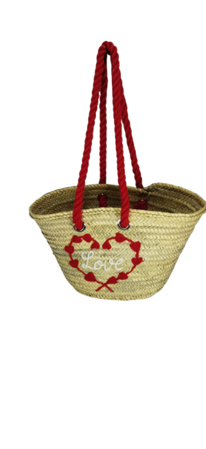 Straw basket decorated with a heart I love you